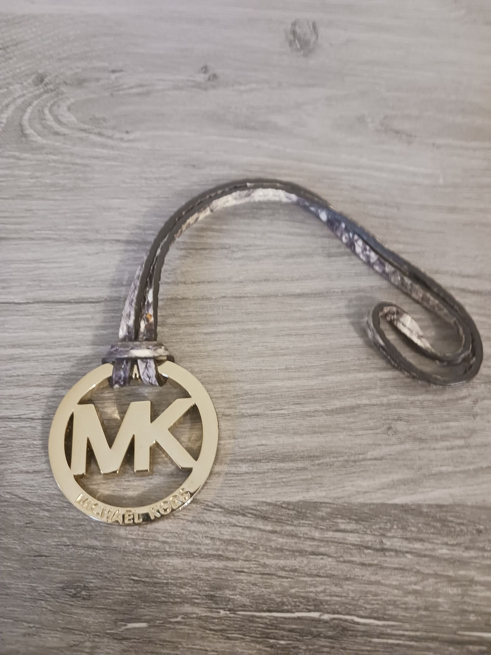 Michael Kors Gold MK Charm with Brown Snake Print Leather Strap